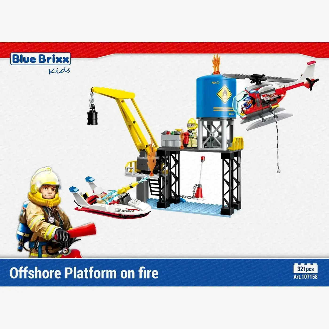 BlueBrixx Stadtfeuerwehr Offshore-Plattform in Brand