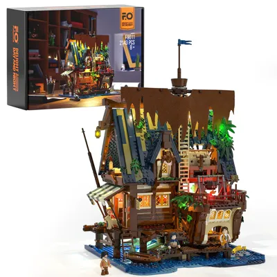 FUNWHOLE FH-9001 Wood Cabin with Light Parts - MOULD KING™ Block