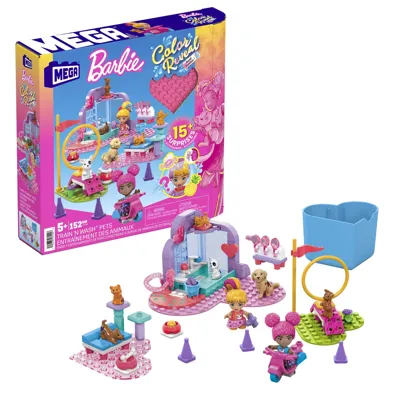 Barbie™ Color Reveal Bauspielzeug, Tiere zum Trainieren und Waschen mit 2 kleinen Barbie-Puppen, Zubehör, 6 Tieren, Farbwechsel und 15 Überraschungen, Konstruktionsspielzeug ab 5 Jahren