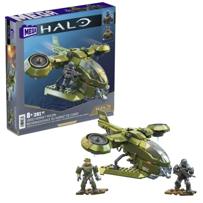 Halo Spielfahrzeug-Bausets, UNSC Hornet Aufklärer-Flugzeug mit 4 beweglichen Mikro-Actionsammelfiguren zum Sammeln und Zubehör, Konstruktionsspielzeug für Kinder a 8 Jahren