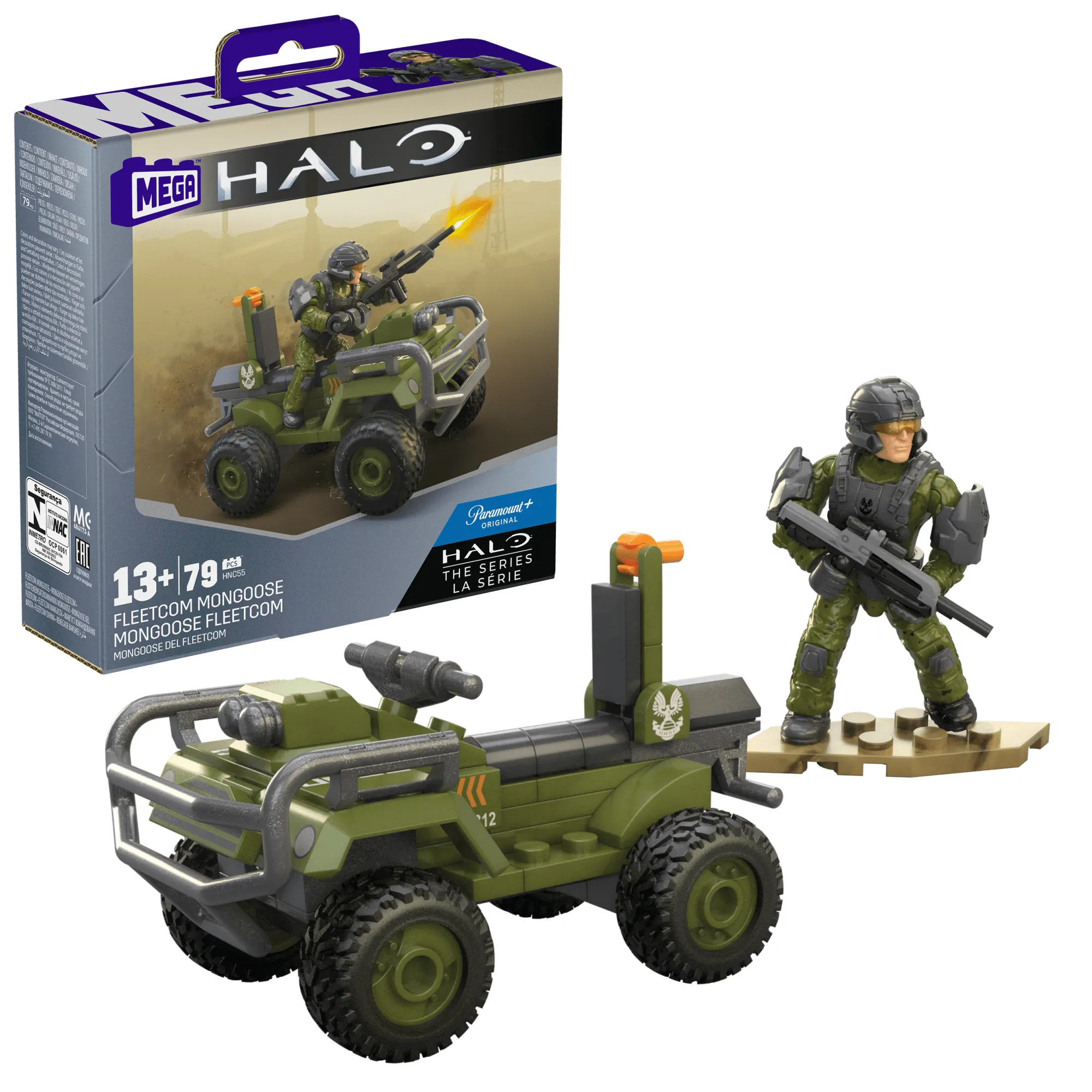 Halo Bauspielzeug Set, FLEETCOM Mongoose ATV Fahrzeug mit 79 Teilen, 2 beweglichen Mikro-Actionfiguren und Zubehör Gallery
