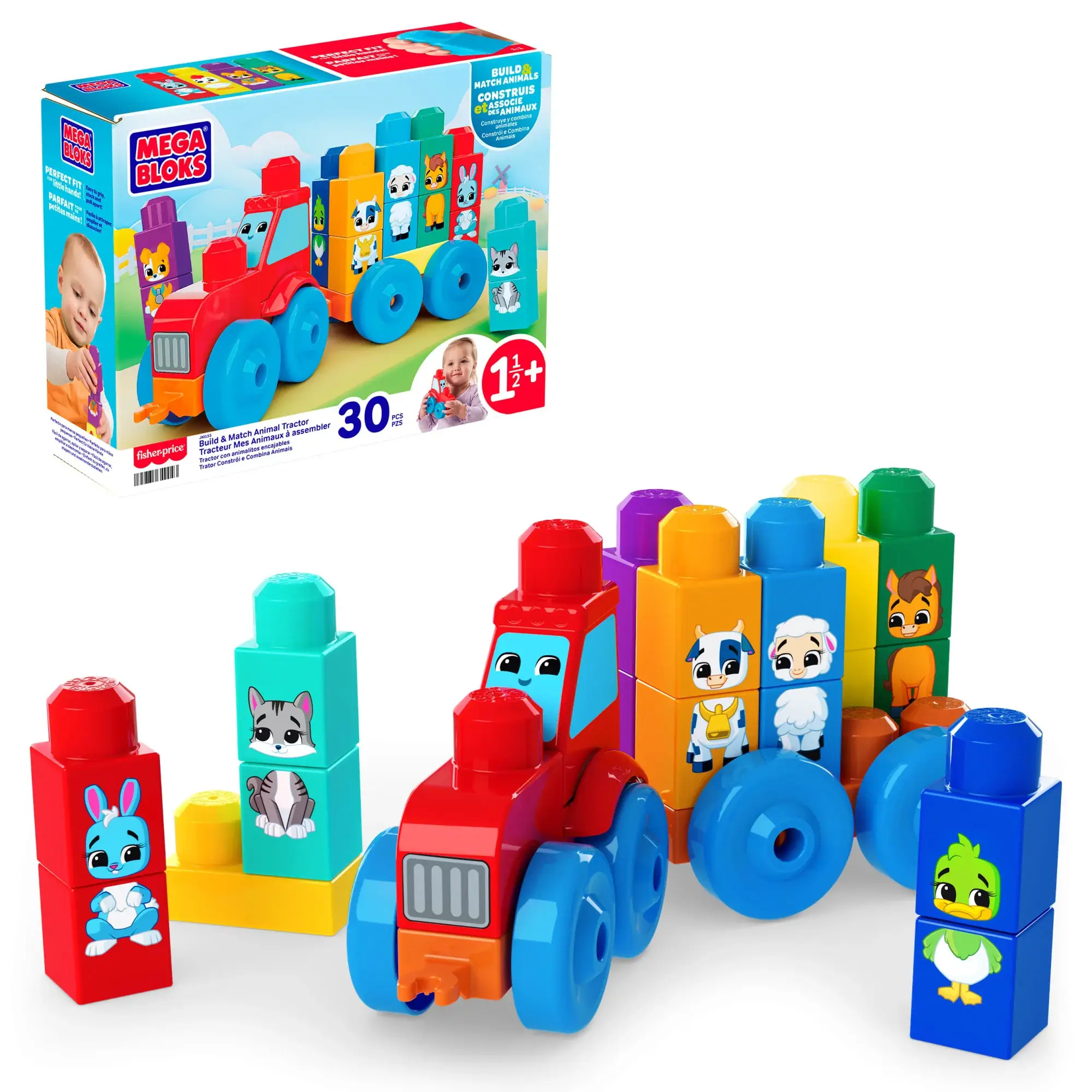 Mattel MEGA BLOKS Bausteine Bau Und Lern Tier-Traktor Spielbausteine