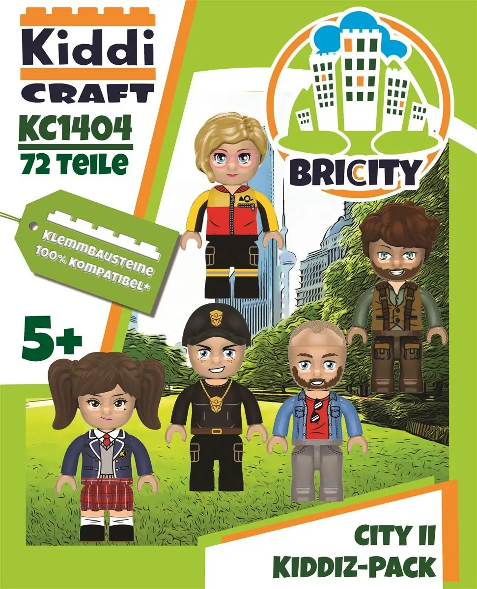 KIDDIZ Figuren-Pack City II – 5 Klemmbaustein-Figuren Mit Zubehör, Kompatibel Mit Marken-Bausteinen