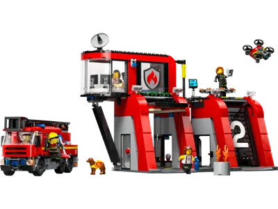 City Fire Station with Fire Truck