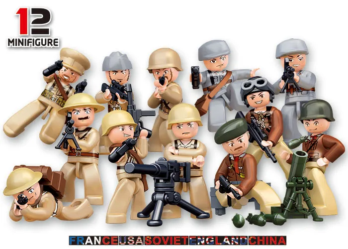 Sluban WWII Soldiers Display with 60 polybags