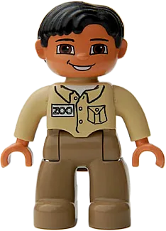 Duplo Figure Lego Ville - Male, Dark Tan Legs, Tan Top, Black Hair, Brown Eyes (Zoo Keeper) minifigure