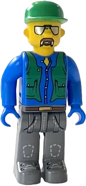 Construction Worker - Blue Shirt, Green Vest and Cap, Sunglasses and Moustache minifigure