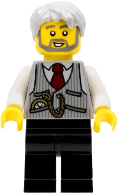 LEGOLAND Park Train Conductor - Pinstripe Vest, Red Tie and Pocket Watch, Thick Sideburns minifigure