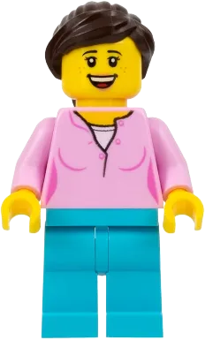 LEGOLAND Park Female - Dark Brown Ponytail, Bright Pink Shirt, Medium Azure Legs minifigure