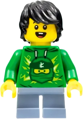 LEGOLAND Park Boy - Black Hair, Green Ninjago Hoodie, Sand Blue Short Legs minifigure