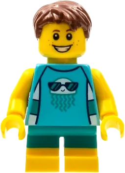 LEGOLAND Park Boy - Reddish Brown Hair, Medium Azure Sleeveless Jellyfish Shirt, Dark Turquoise Short Legs minifigure