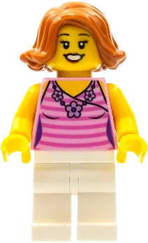 LEGOLAND Park Female - Dark Orange Hair, Bright Pink Striped Shirt, White Legs minifigure