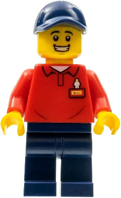 LEGOLAND Park Worker Male - Dark Blue Hat, Red Polo Shirt with 'LEGOLAND' on Back and Dark Blue Legs minifigure