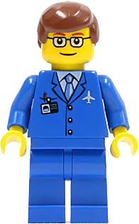 Blue 3 Button Jacket & Tie - Reddish Brown Male Hair, Glasses with Thin Eyebrow minifigure