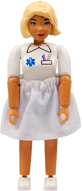 Belville Female - Medic, Light Blue Shorts, White Shirt with EMT Star of Life Pattern, Light Yellow Hair, Skirt minifigure