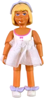 Belville Female - White Swimsuit with Dark Pink Bows Pattern, Light Yellow Hair, Skirt Short, Headband, Light Violet Bows minifigure