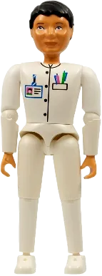 Belville Male - White Pants, White Shirt with Badge, Pocket and 2 Pens, Black Hair minifigure