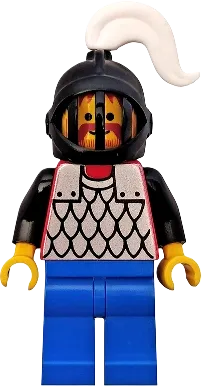 Scale Mail - Red with Black Arms, Blue Legs, Black Grille Helmet, White Plume minifigure