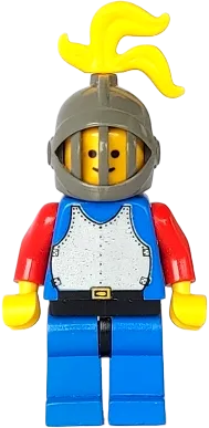 Breastplate - Blue with Red Arms, Blue Legs with Black Hips, Dark Gray Grille Helmet, Yellow Plume minifigure