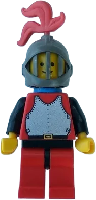 Breastplate - Red with Black Arms, Red Legs with Black Hips, Dark Gray Grille Helmet, Red Plume, Blue Plastic Cape minifigure