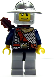 Fantasy Era - Crown Knight Scale Mail with Chest Strap, Helmet with Broad Brim, Dual Sided Head, Light Bluish Gray Legs, Quiver minifigure