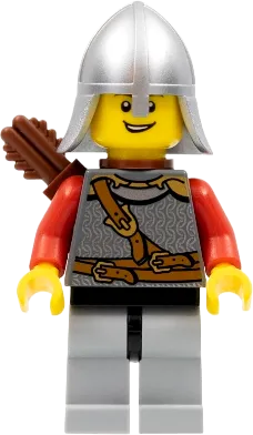 Lion Knight Scale Mail - Chest Strap and Belt, Helmet with Neck Protector, Quiver, Open Grin minifigure