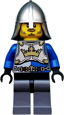 Castle - King's Knight Breastplate with Crown and Chain Belt, Helmet with Neck Protector, Closed Grin with Stubble minifigure