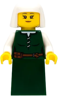 Peasant - Female, Dark Green Skirt, White Headdress minifigure