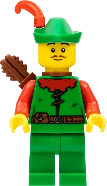 Forestman - Red, Green Hat, Red Feather, Quiver, Moustache minifigure