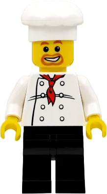 Chef - White Torso with 8 Buttons, Black Legs, Beard Around Mouth minifigure
