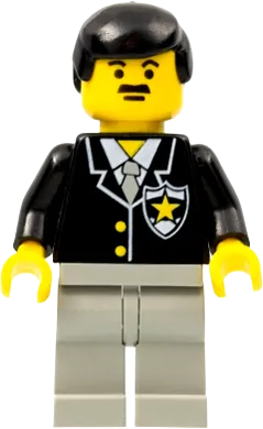 Suit - Sheriff Star, Light Gray Legs, Black Male Hair minifigure