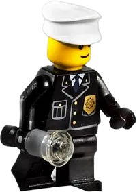 City Suit - Blue Tie and Badge, Black Legs, White Hat, with Light-Up Flashlight minifigure