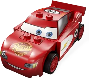 Lightning McQueen - Rust-eze Hood, Red and White Sides, Light Bluish Gray 1 x 4 Plates minifigure