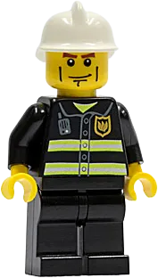 Fire - Reflective Stripes, Black Legs, White Fire Helmet, Cheek Lines, Yellow Hands minifigure