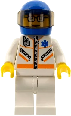 Doctor - Jacket with Zipper and EMT Star of Life, White Legs, Blue Helmet, Trans-Brown Visor, Glasses and Brown Eyebrows minifigure