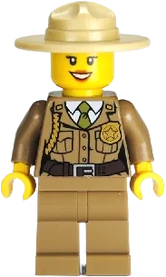 Forest Police - Dark Tan Jacket with Pockets, Gold Badge and Braid, Olive Green Tie, Dark Tan Legs, Campaign Hat minifigure