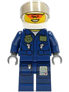 Forest Police - Helicopter Pilot, Dark Blue Flight Suit with Badge, Helmet minifigure