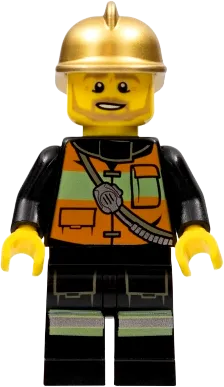 Fire Chief - Reflective Stripes with Pockets and Shoulder Strap, Gold Fire Helmet minifigure