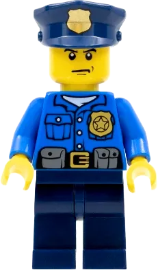 City Officer - Gold Badge, Police Hat, Scowl minifigure