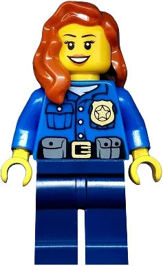 City Officer - Gold Badge, Dark Orange Female Hair over Shoulder minifigure