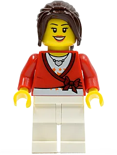 Sweater Cropped - Bow, Heart Necklace, White Legs, Dark Brown Hair Ponytail Long with Side Bangs minifigure