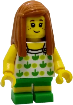 Beachgoer - Girl, Top with Apples and Green Legs with Yellow Stripes minifigure