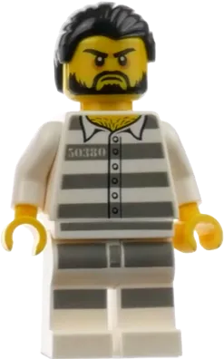 Jail Prisoner 50380 Prison Stripes - Black Hair, Beard minifigure