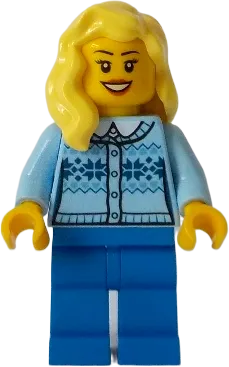 Fair Isle Sweater - Bright Light Yellow Female Hair over Shoulder, Blue Legs minifigure