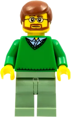 Green V-Neck Sweater - Sand Green Legs, Reddish Brown Hair, Beard minifigure
