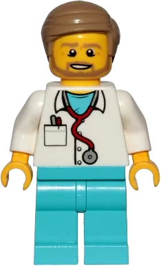 Doctor - Stethoscope, Medium Azure Legs, Dark Tan Smooth Hair, Beard minifigure