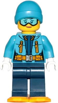 Arctic Explorer - Female, Dark Blue Legs, Dark Azure Beanie, Medium Azure Ski Goggles, Bright Light Orange Snowshoes minifigure