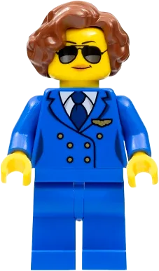 Pilot - Female, Short Reddish Brown Hair, Blue Airline Uniform minifigure