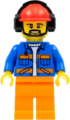 Airport Flagman - Red Helmet with Earmuffs, Blue Jacket with Orange Stripes and Legs minifigure