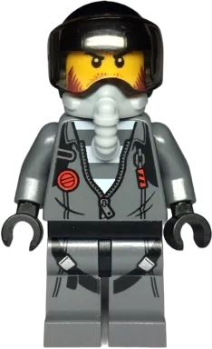 Jail Prisoner Jacket over Prison Stripes - Black Helmet, Oxygen Mask minifigure